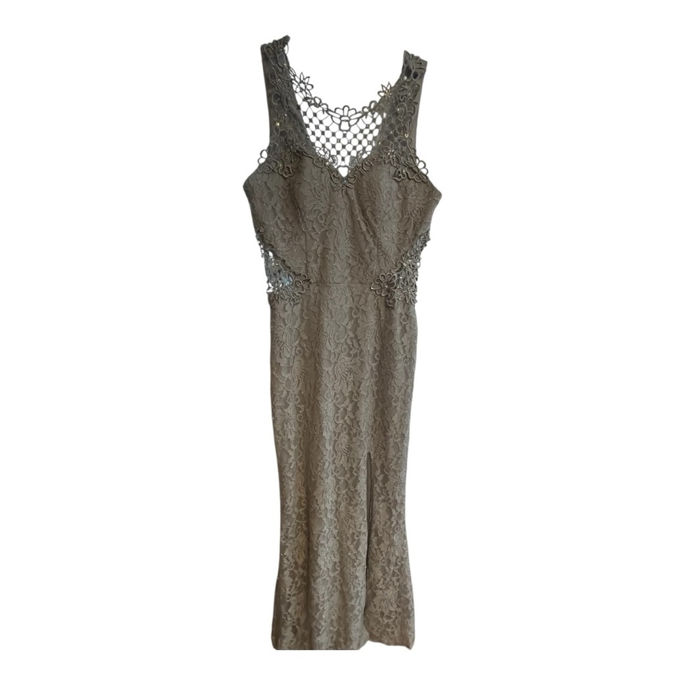 City Studio Silver Sequin Halter Gown